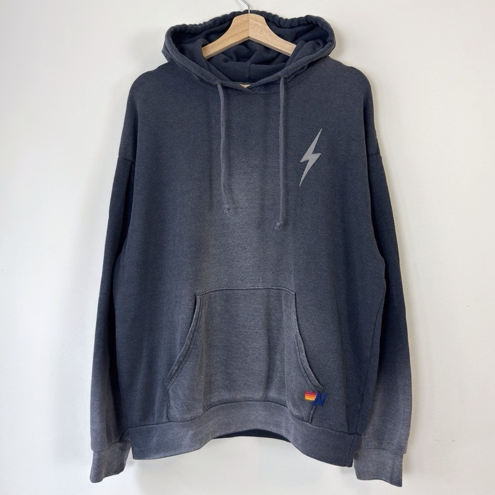 Aviator Nation Lightning Bolt Grey Sweatshirt Hoodie - Medium